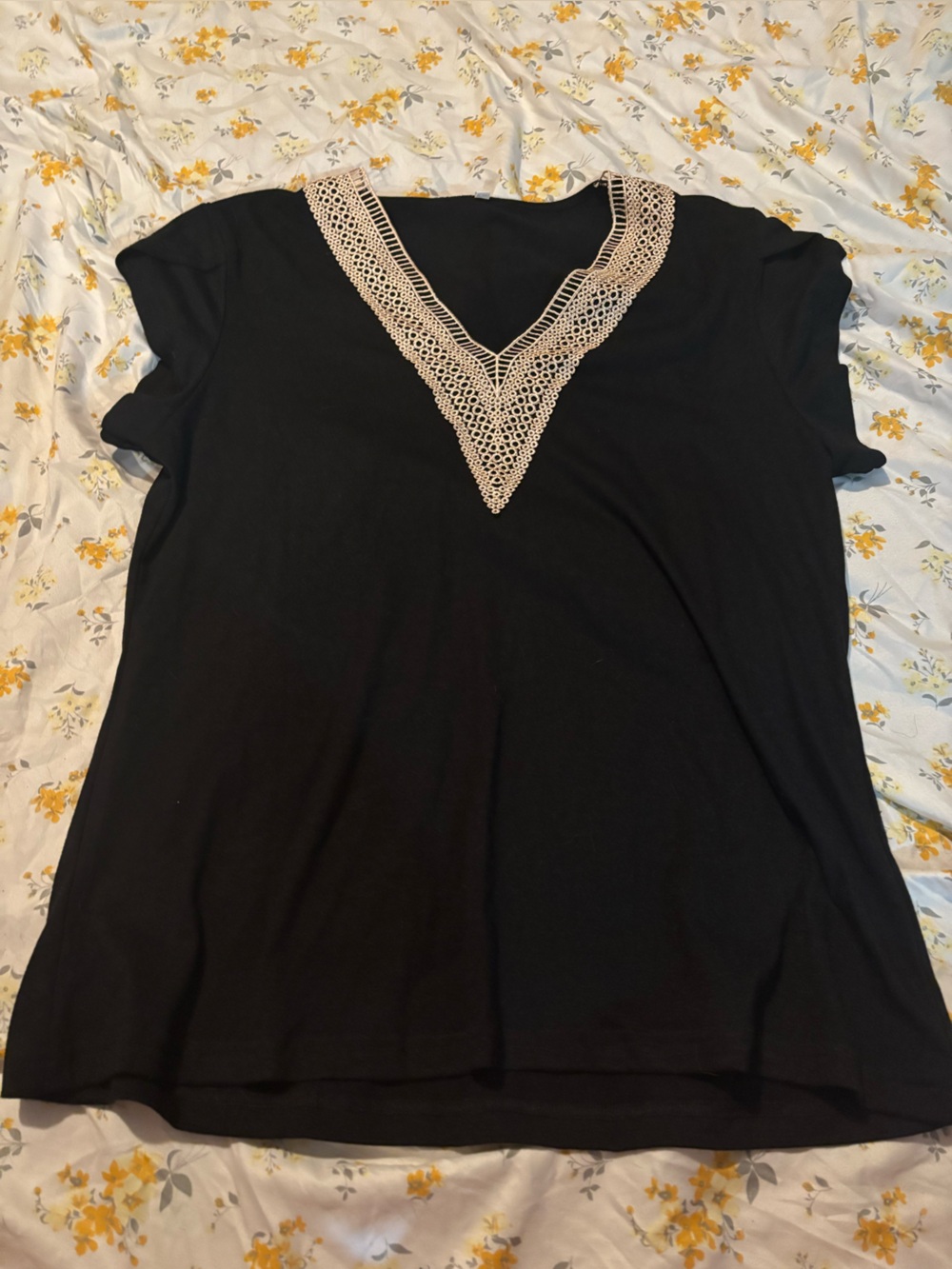 Black Women’s V-Neck Top with Lace Trim
